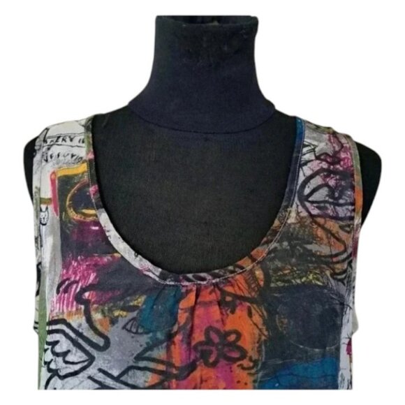 Papillon Blanc graffiti art print sleeveless top size M - Picture 3 of 11